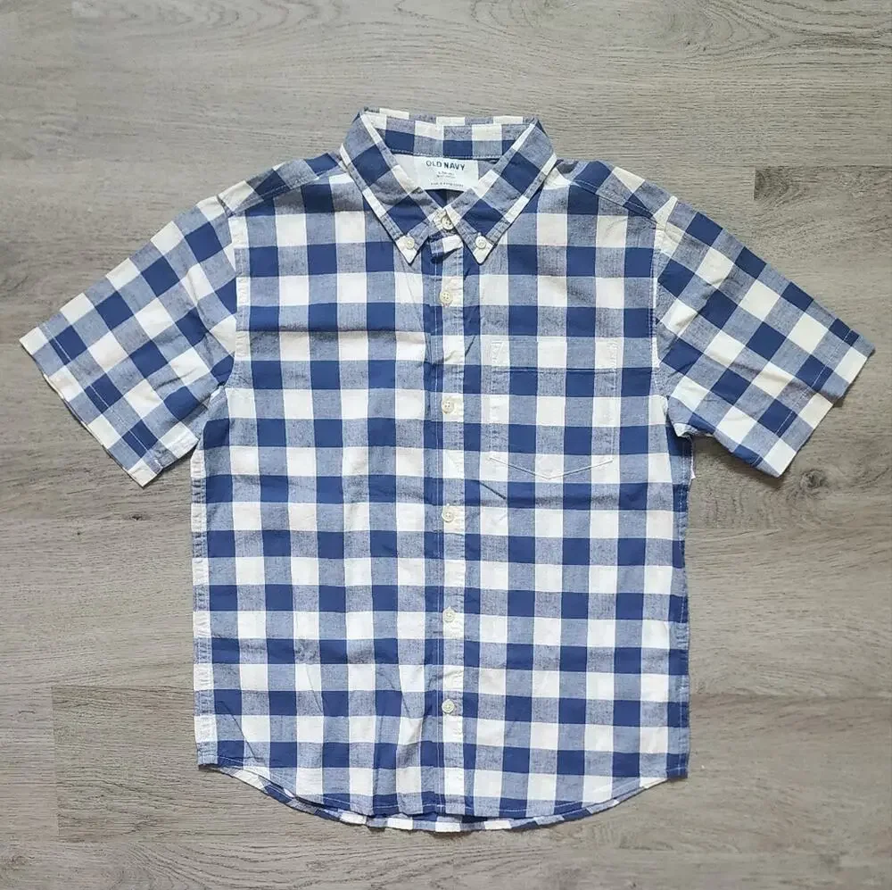 NWT Old Navy Boy's Plaid Short Sleeve Casual Button Down Shirt Large L 10-12